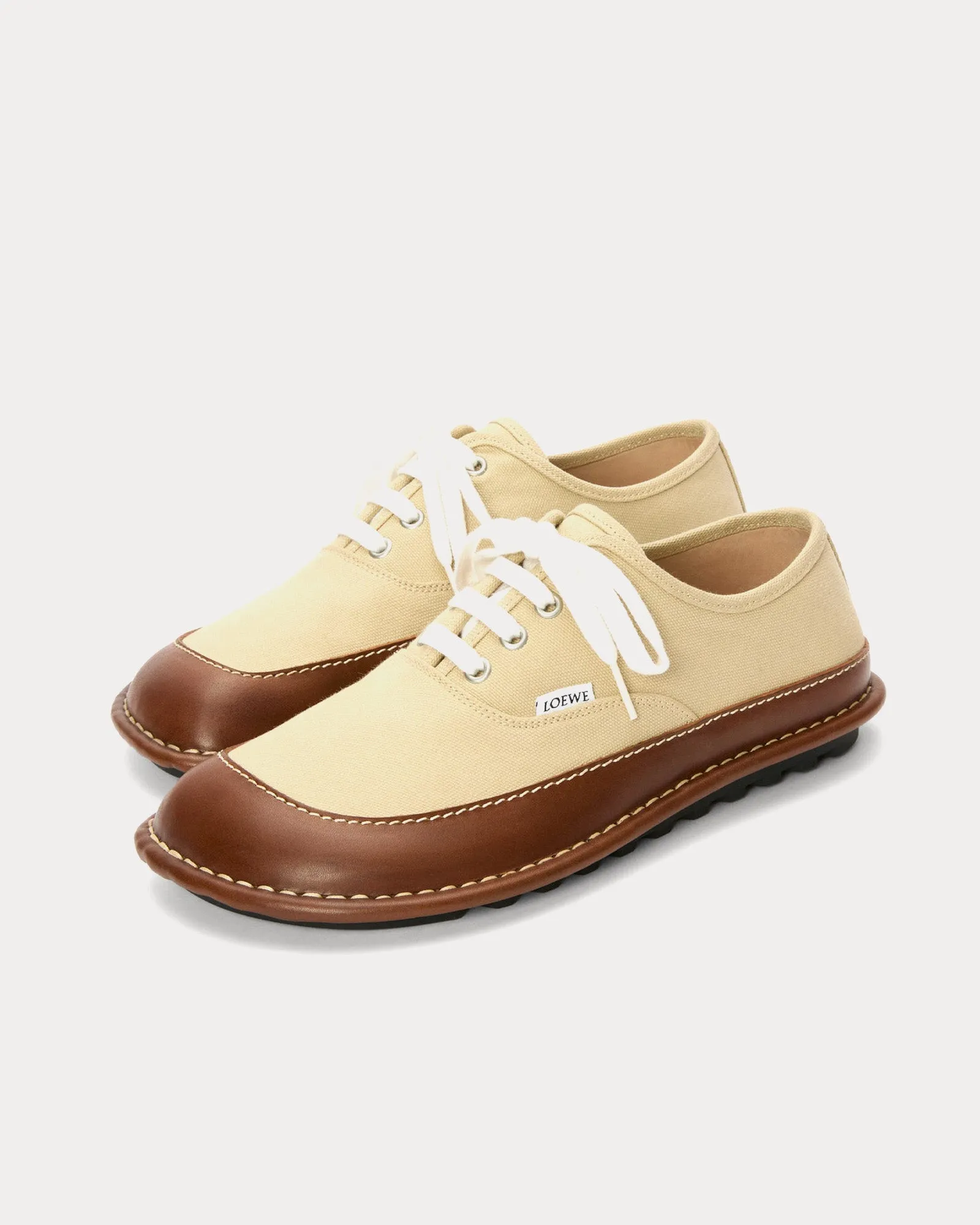 Bay Canvas & Vegetable-Tanned Calfskin Beige / Brown Low Top Sneakers