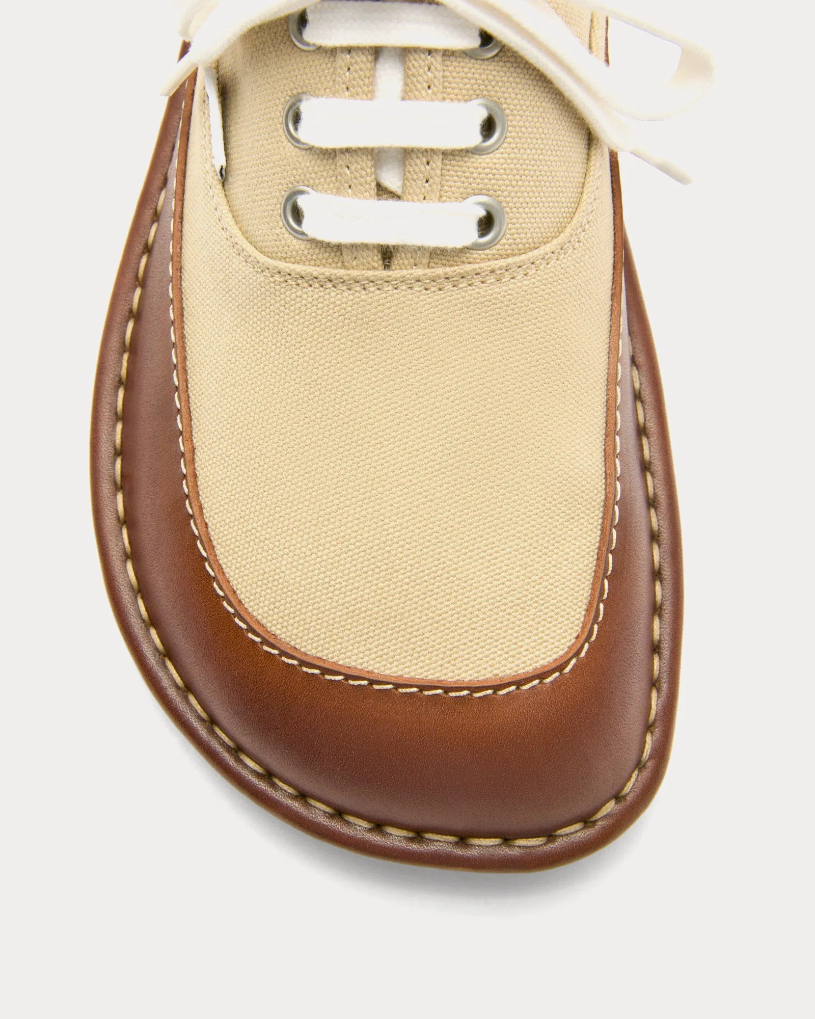 Bay Canvas & Vegetable-Tanned Calfskin Beige / Brown Low Top Sneakers