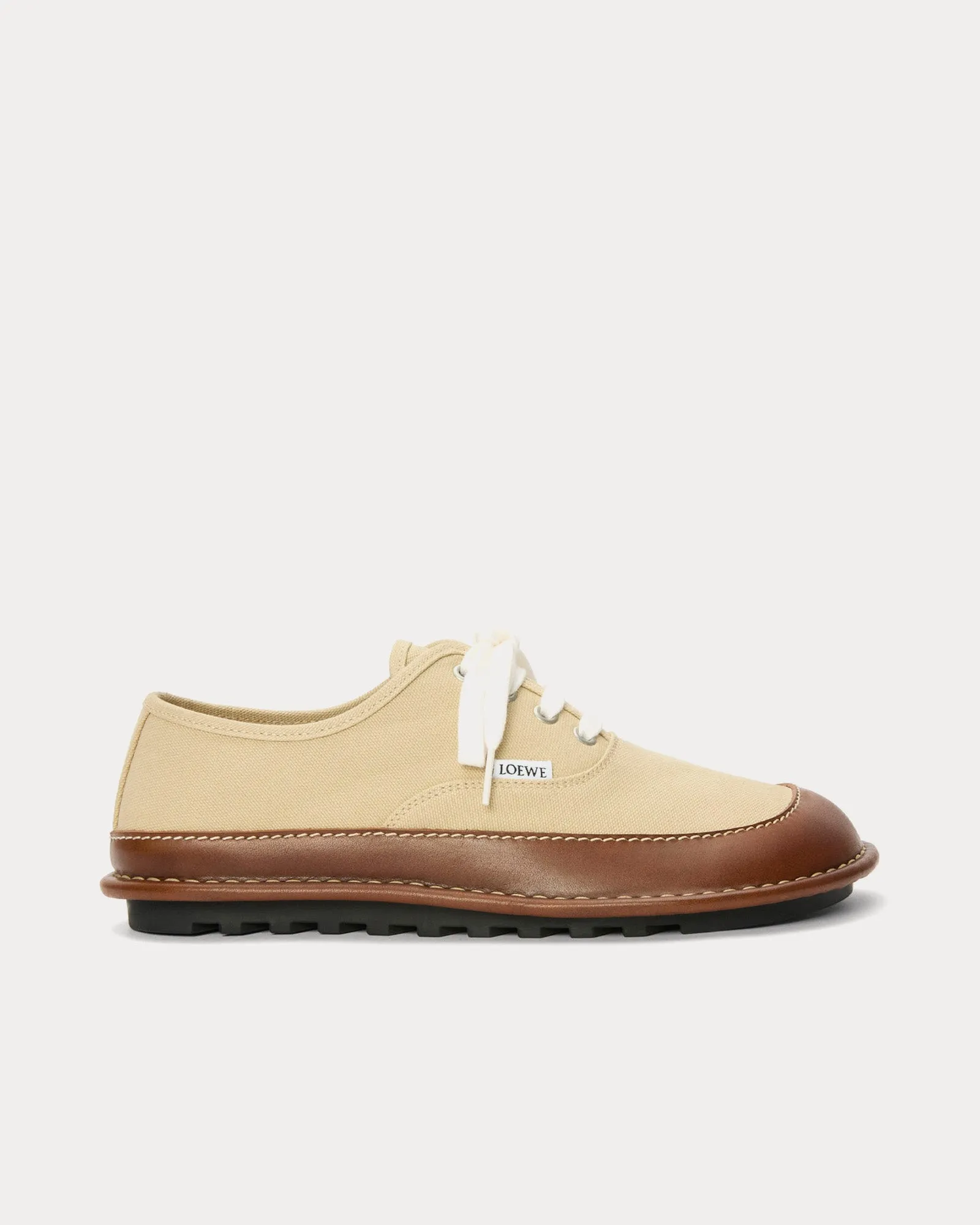 Bay Canvas & Vegetable-Tanned Calfskin Beige / Brown Low Top Sneakers
