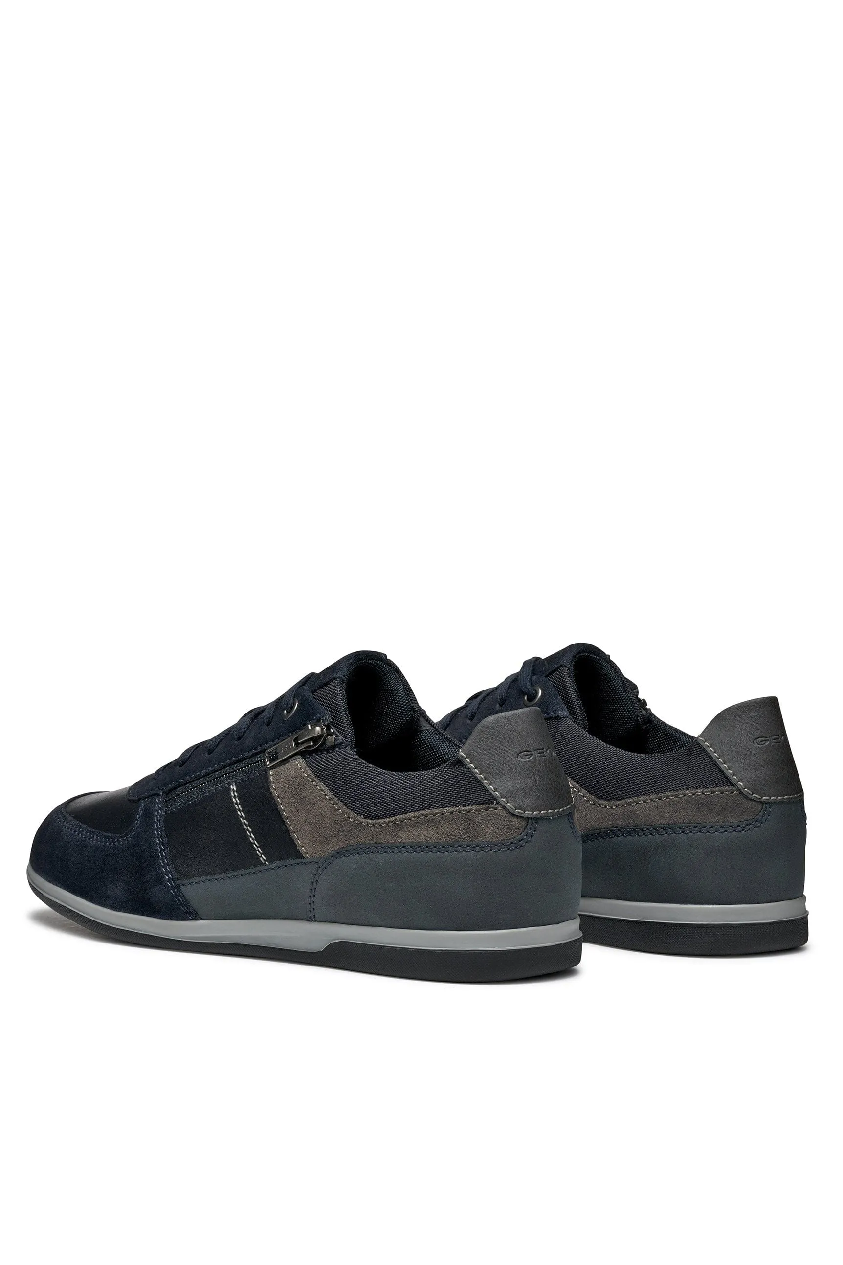 Renan B Suede and Waxed Leather Trainers - Navy/Grey