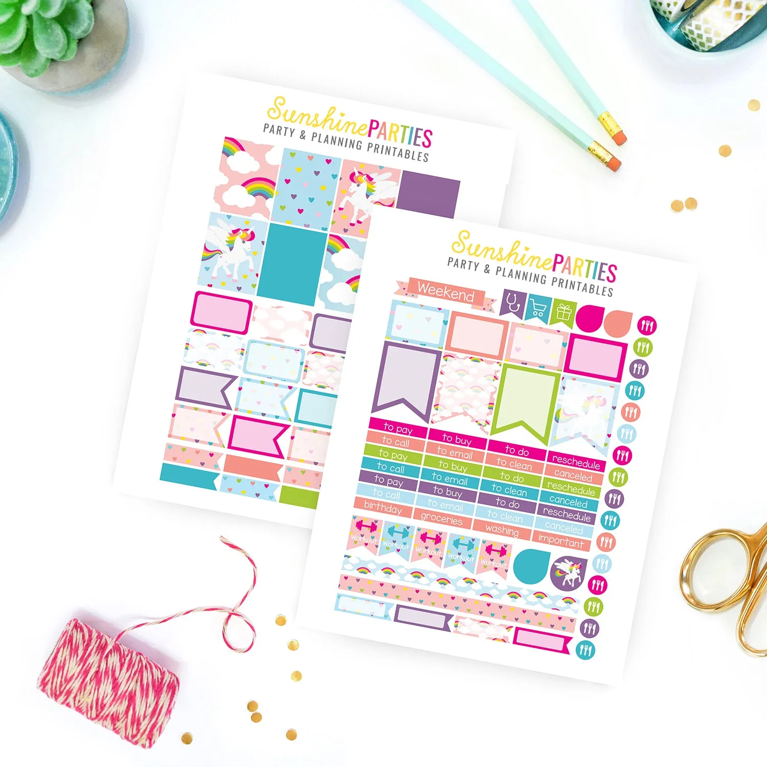 Unicorn Rainbow Planner Stickers | Organizer Planner Stickers